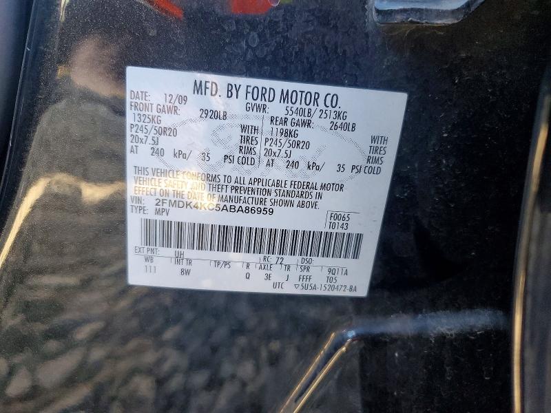 Photo 14 from auction – 2010 FORD EDGE LIMIT with VIN 2FMDK4KC5ABA86959