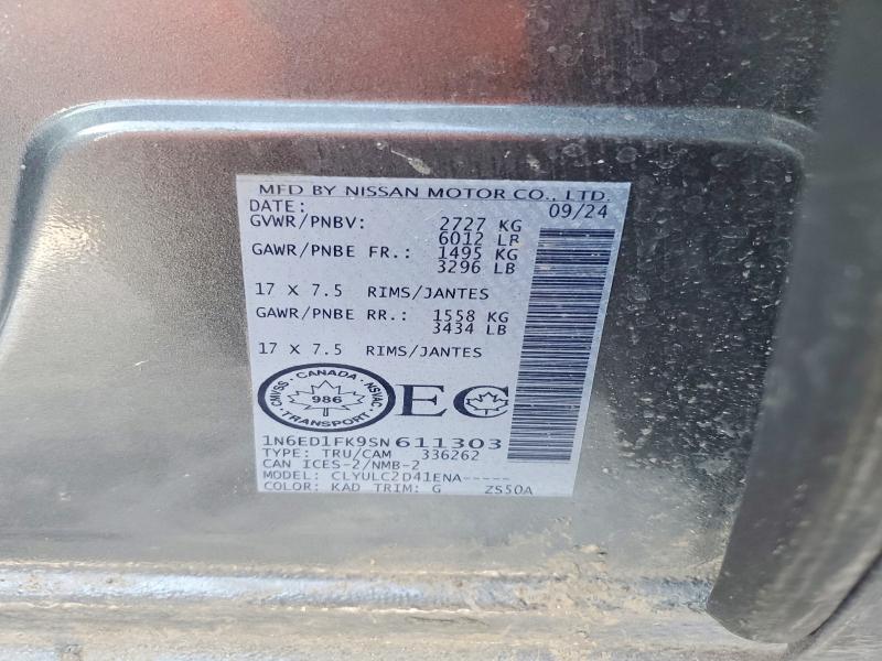 Photo 14 from auction – 2025 NISSAN FRONTIER S with VIN 1N6ED1FK9SN611303