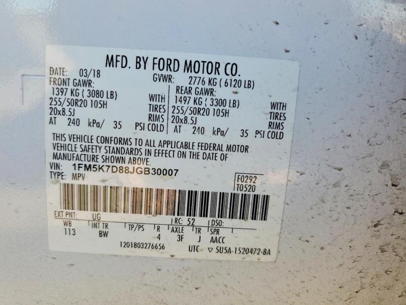 Photo 14 from auction – 2018 FORD EXPLORER with VIN 1FM5K7D88JGB30007
