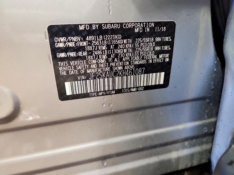 Photo 14 from auction – 2019 SUBARU FORESTER L with VIN JF2SKAUC2KH461087