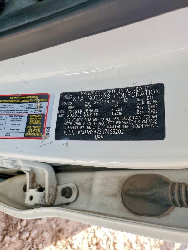 Photo 14 from auction – 2017 KIA SOUL with VIN KNDJN2A23H7436202