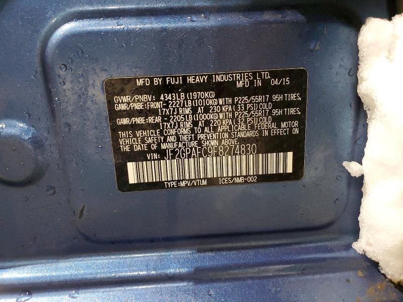 Photo 14 from auction – 2015 SUBARU XV CROSSTR with VIN JF2GPAFC9F8274830