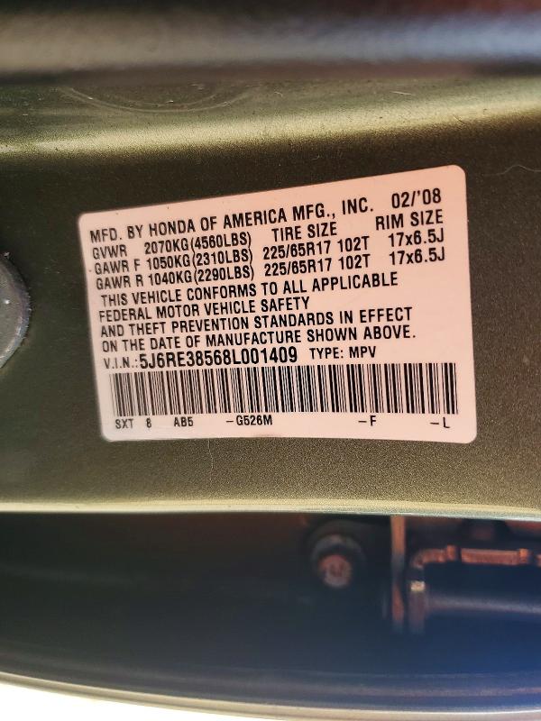 Photo 14 from auction – 2008 HONDA CR-V with VIN 5J6RE38568L001409