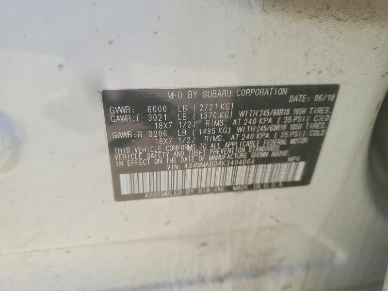 Zdjęcie 14 z aukcji – 2019 SUBARU ASCENT z VIN 4S4WMABD4K3404064
