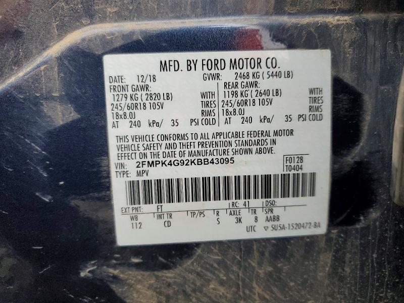 Photo 14 from auction – 2019 FORD EDGE with VIN 2FMPK4G92KBB43095