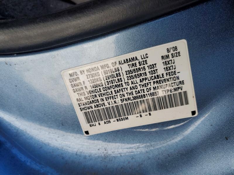 Photo 14 from auction – 2008 HONDA ODYSSEY EX with VIN 5FNRL38668B116857