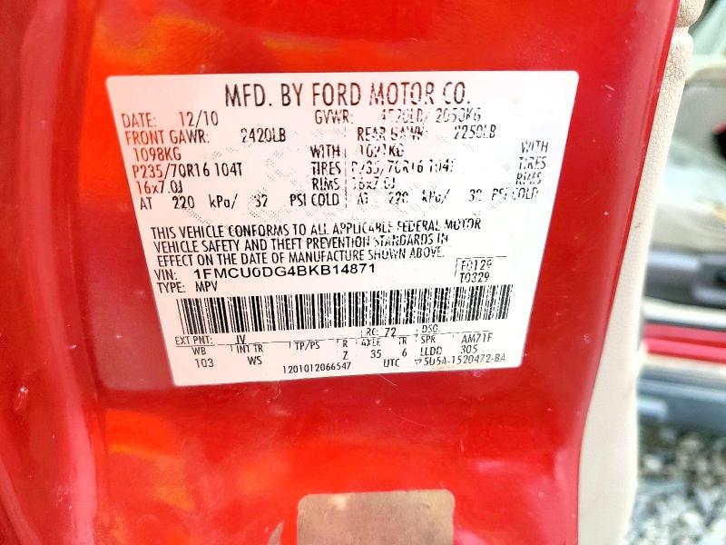 Photo 14 from auction – 2011 FORD ESCAPE XLT with VIN 1FMCU0DG4BKB14871