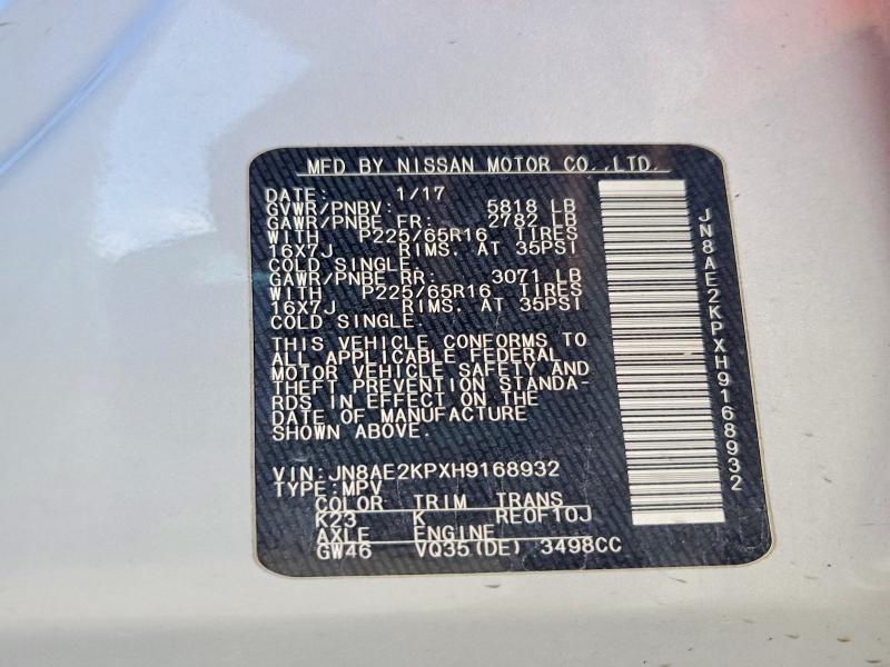 Photo 14 from auction – 2017 NISSAN QUEST S with VIN JN8AE2KPXH9168932