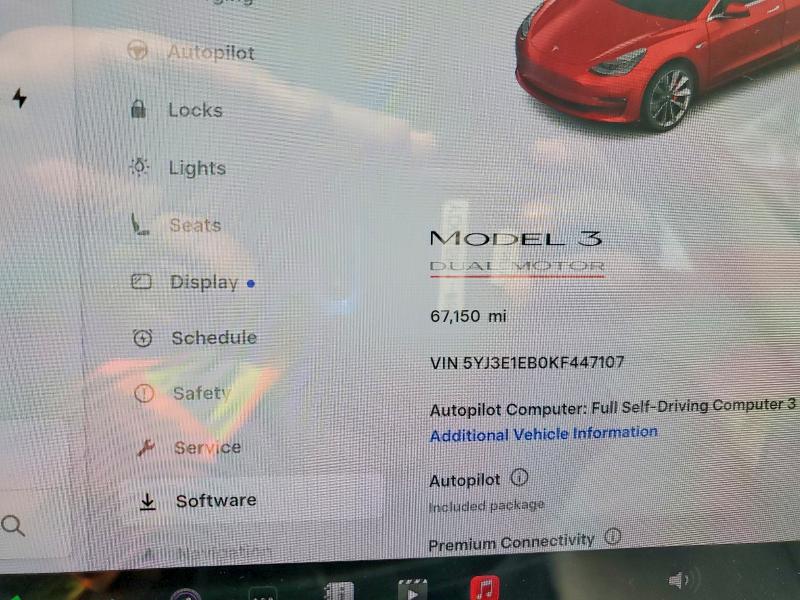 Photo 9 from auction – 2019 TESLA MODEL 3 with VIN 5YJ3E1EB0KF447107