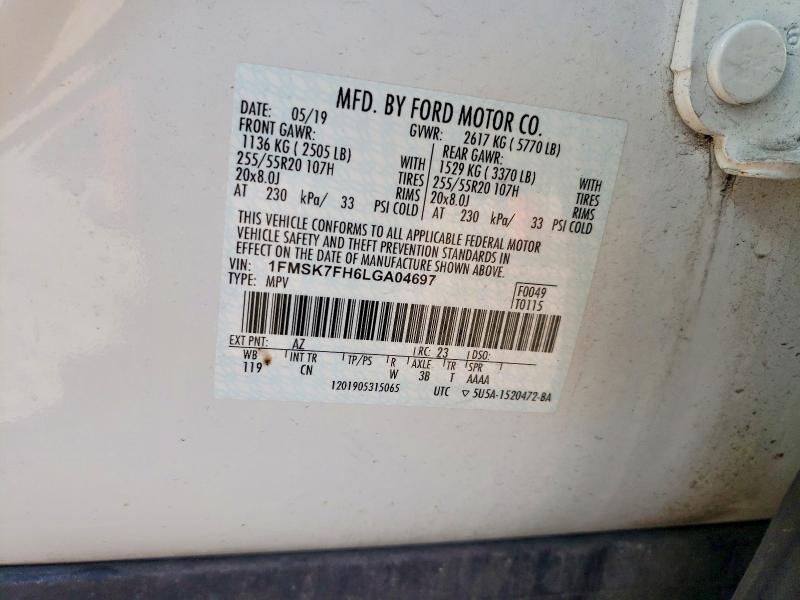 Photo 14 from auction – 2020 FORD EXPLORER with VIN 1FMSK7FH6LGA04697