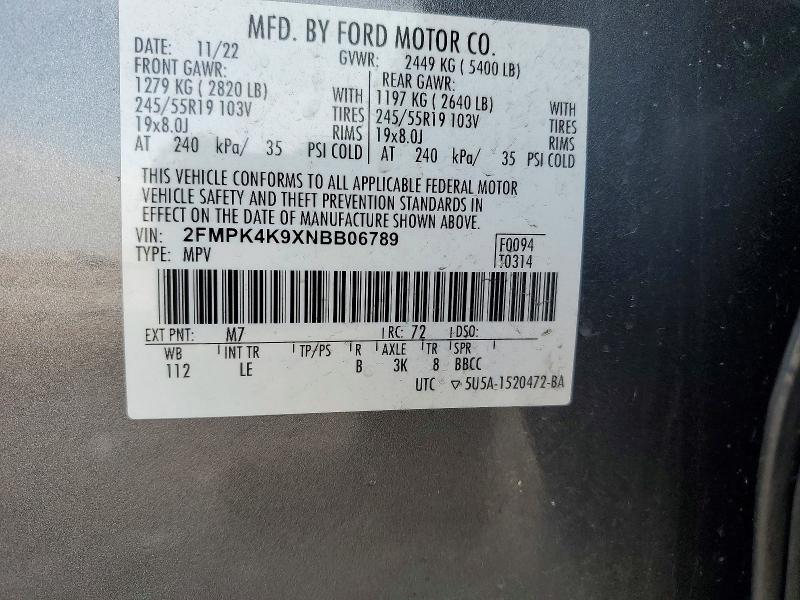 Photo 14 from auction – 2022 FORD EDGE TITAN with VIN 2FMPK4K9XNBB06789
