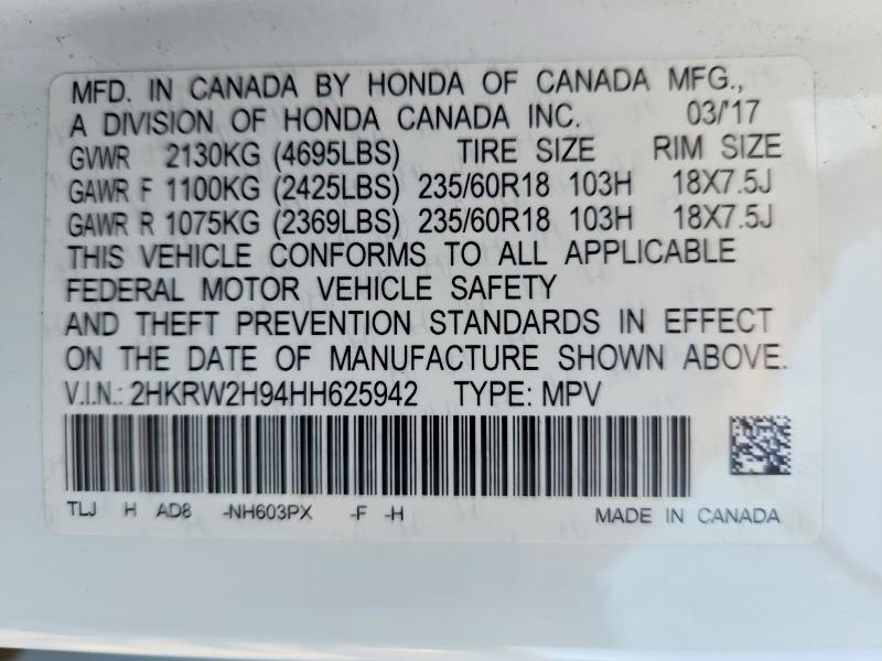 Photo 14 from auction – 2017 HONDA CR-V with VIN 2HKRW2H94HH625942