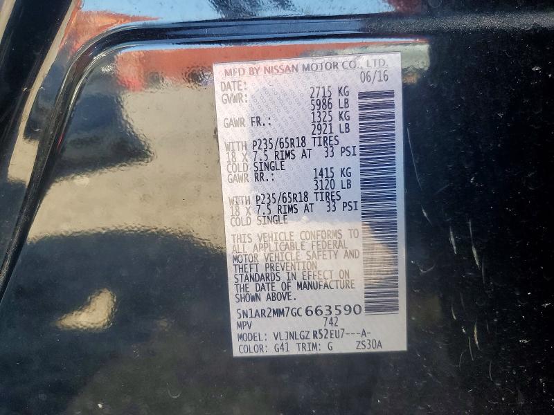 Photo 14 from auction – 2016 NISSAN PATHFINDER with VIN 5N1AR2MM7GC663590