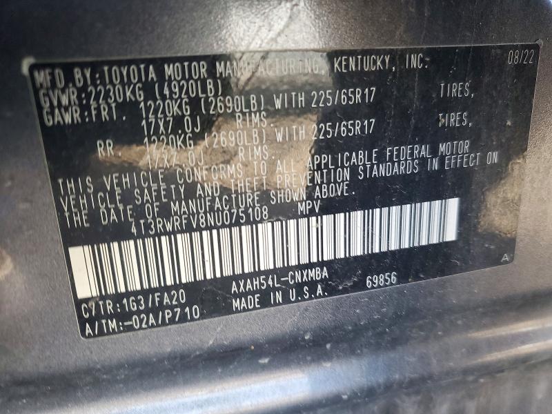 Photo 14 from auction – 2022 TOYOTA RAV4 XLE with VIN 4T3RWRFV8NU075108
