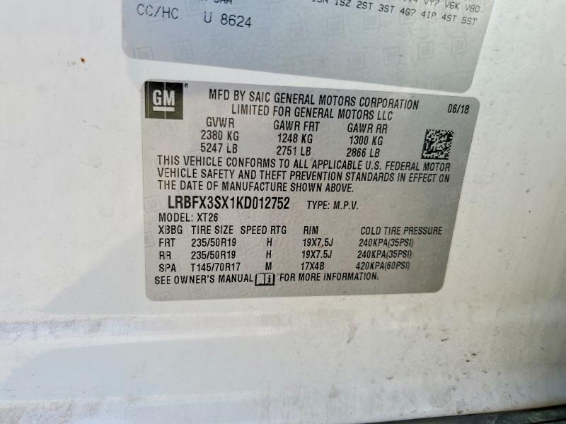 Photo 14 from auction – 2019 BUICK ENVISION with VIN LRBFX3SX1KD012752