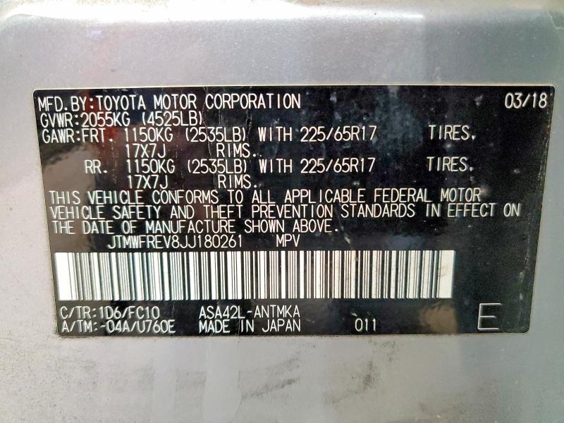 Photo 14 from auction – 2018 TOYOTA RAV4 with VIN JTMWFREV8JJ180261