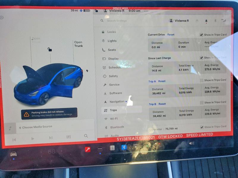 Photo 9 from auction – 2020 TESLA MODEL 3 with VIN 5YJ3E1EA2LF785021