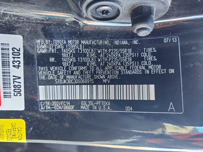 Photo 14 from auction – 2013 TOYOTA SIENNA LE with VIN 5TDJK3DC3DS068915