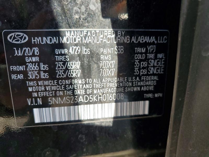 Photo 14 from auction – 2019 HYUNDAI SANTA FE S with VIN 5NMS23AD5KH016008