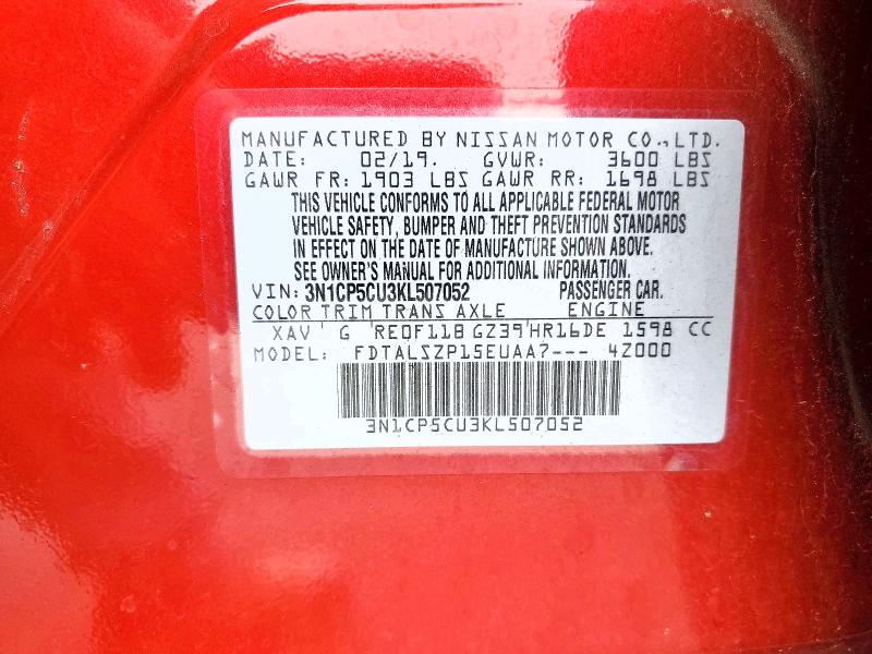 Photo 14 from auction – 2019 NISSAN KICKS S with VIN 3N1CP5CU3KL507052