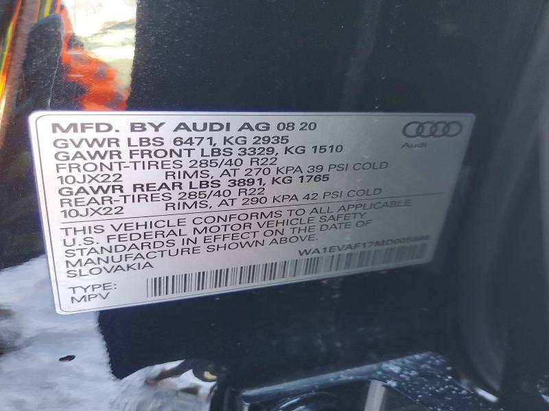Photo 14 from auction – 2021 AUDI Q8 PREMIUM with VIN WA1EVAF17MD005444