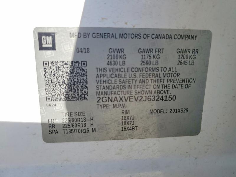 Photo 14 from auction – 2018 CHEVROLET EQUINOX with VIN 2GNAXVEV2J6324150