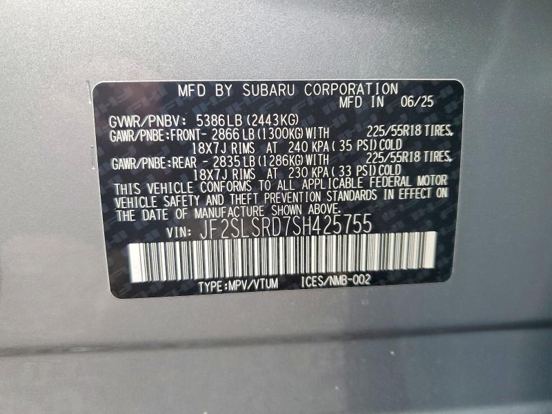 Photo 14 from auction – 2025 SUBARU FORESTER L with VIN JF2SLSRD7SH425755