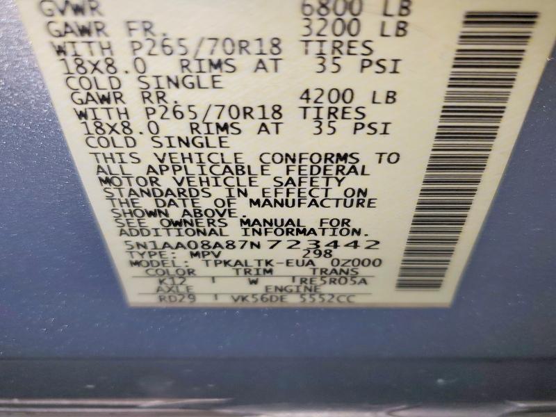 Photo 14 from auction – 2007 NISSAN ARMADA with VIN 5N1AA08A87N723442