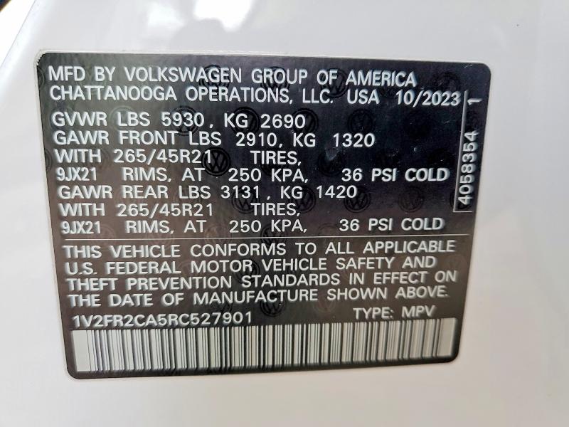Photo 14 from auction – 2024 VOLKSWAGEN ATLAS with VIN 1V2FR2CA5RC527901