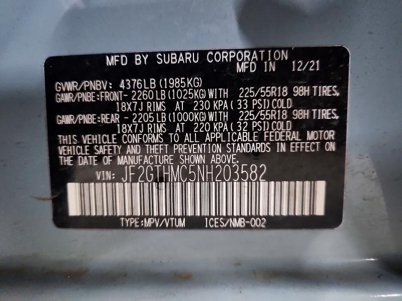 Photo 14 from auction – 2022 SUBARU CROSSTREK with VIN JF2GTHMC5NH203582