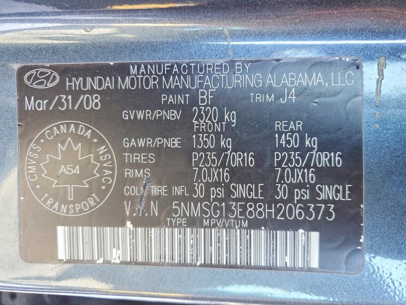 Photo 14 from auction – 2008 HYUNDAI SANTA FE G with VIN 5NMSG13E88H206373