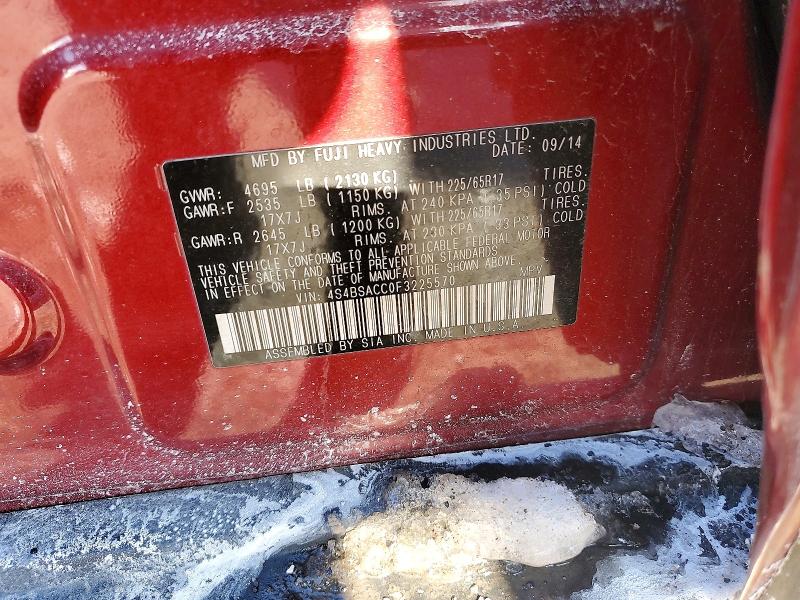 Photo 14 from auction – 2015 SUBARU OUTBACK 2. with VIN 4S4BSACC0F3225570
