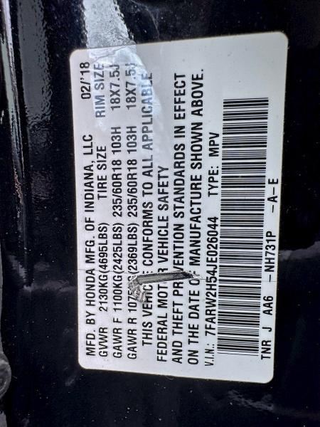 Photo 10 from auction – 2018 HONDA CR-V EX with VIN 7FARW2H54JE026044