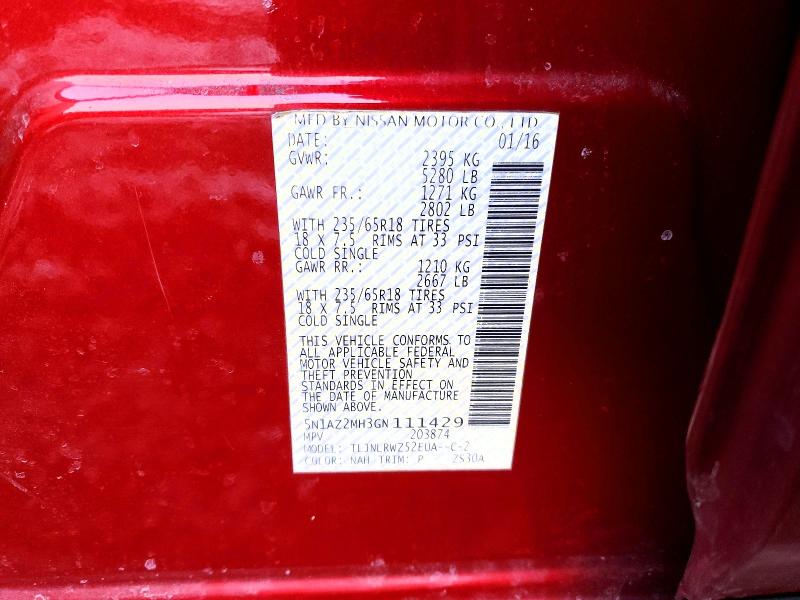 Photo 14 from auction – 2016 NISSAN MURANO S with VIN 5N1AZ2MH3GN111429