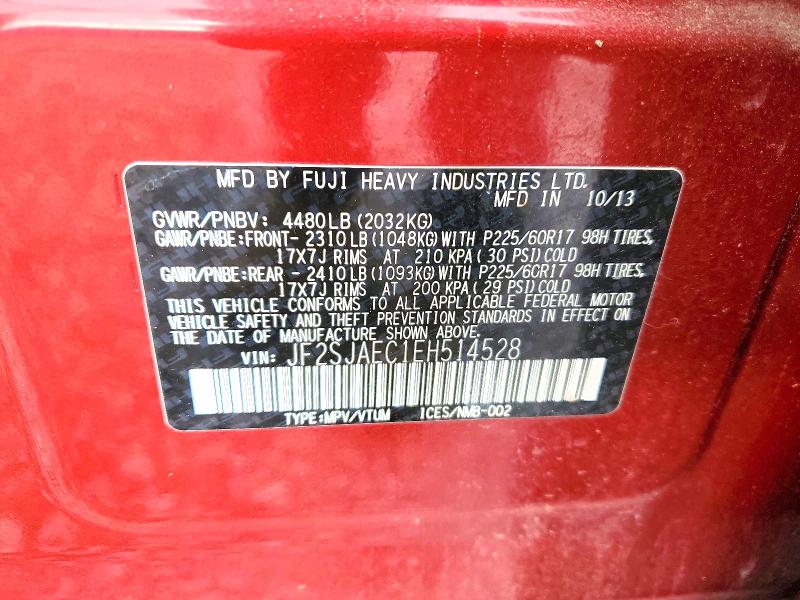 Photo 14 from auction – 2014 SUBARU FORESTER 2 with VIN JF2SJAEC1EH514528