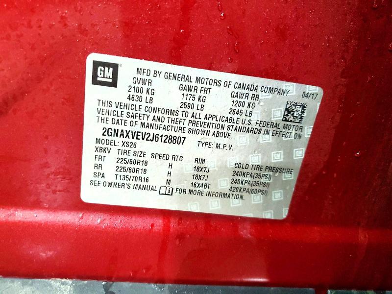 Photo 14 from auction – 2018 CHEVROLET EQUINOX PR with VIN 2GNAXVEV2J6128807