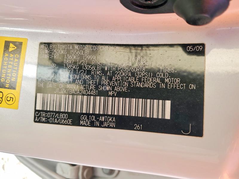 Photo 14 from auction – 2010 LEXUS RX with VIN JTJZK1BA0A2404481