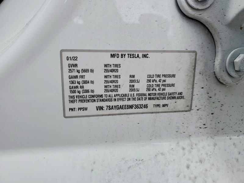 Photo 14 from auction – 2022 TESLA MODEL Y with VIN 7SAYGAEE8NF363246
