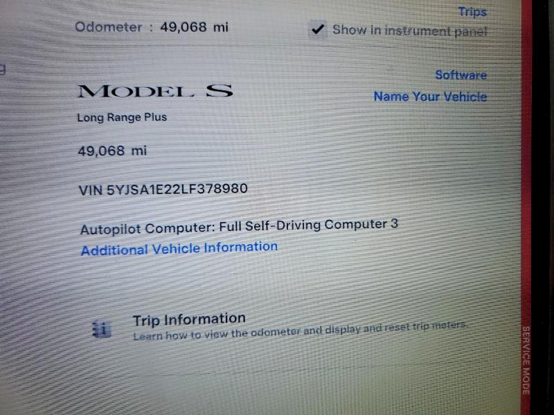 Photo 9 from auction – 2020 TESLA MODEL S with VIN 5YJSA1E22LF378980
