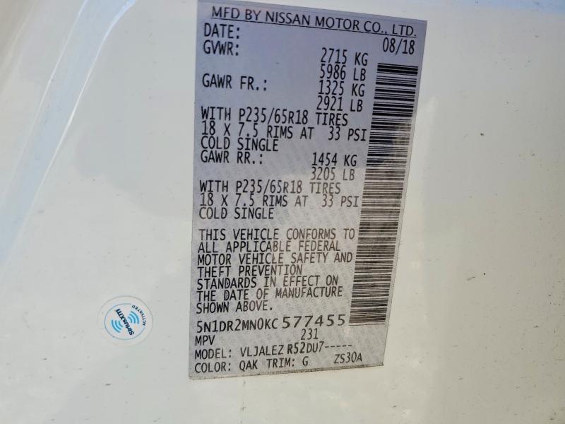 Photo 14 from auction – 2019 NISSAN PATHFINDER with VIN 5N1DR2MN0KC577455