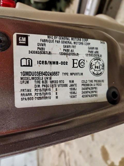 Photo 14 from auction – 2004 PONTIAC MONTANA with VIN 1GMDU03E64D249667