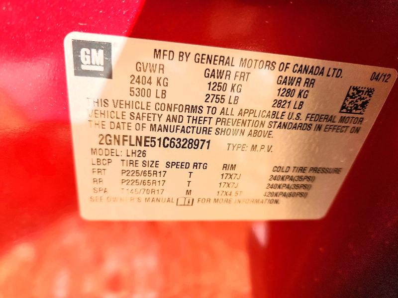 Photo 14 from auction – 2012 CHEVROLET EQUINOX LT with VIN 2GNFLNE51C6328971