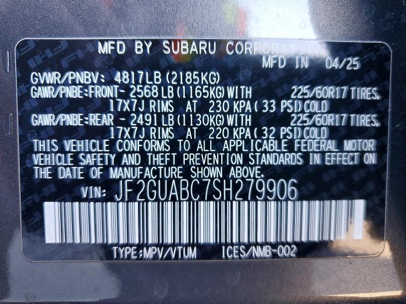 Photo 14 from auction – 2025 SUBARU CROSSTREK with VIN JF2GUABC7SH279906