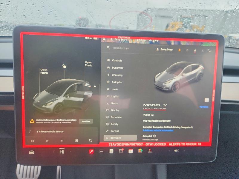 Photo 9 from auction – 2022 TESLA MODEL Y with VIN 7SAYGDEF6NF567957