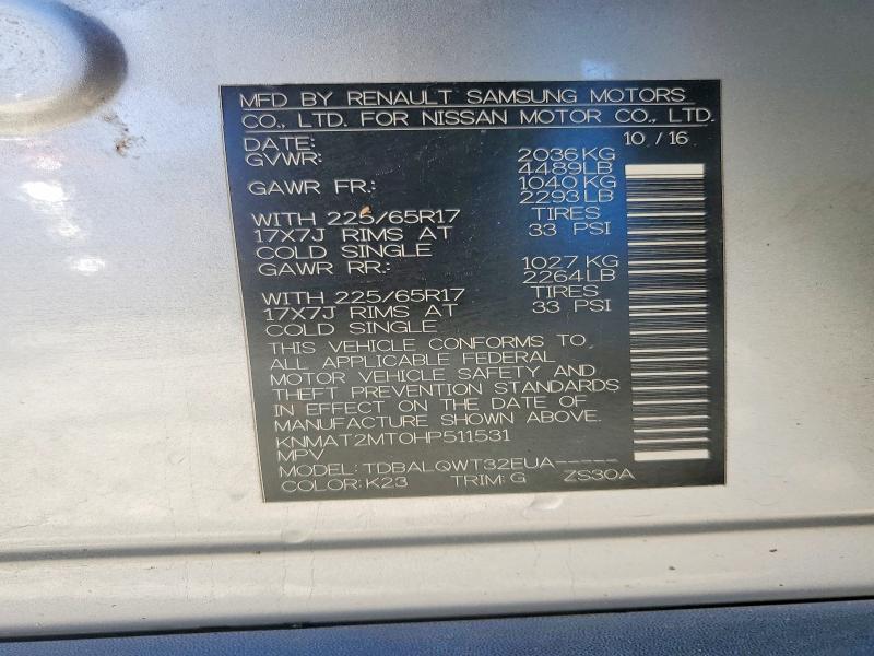 Photo 14 from auction – 2017 NISSAN ROGUE S with VIN KNMAT2MT0HP511531