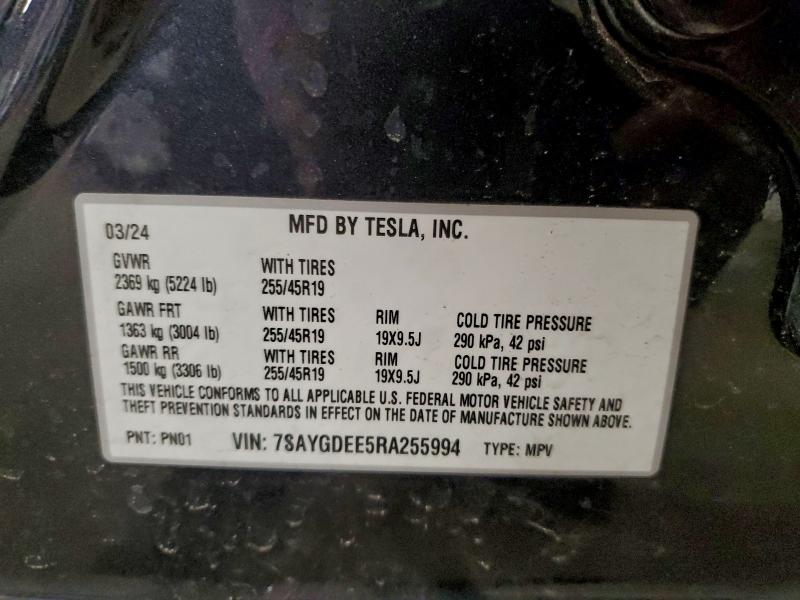 Photo 14 from auction – 2024 TESLA MODEL Y with VIN 7SAYGDEE5RA255994