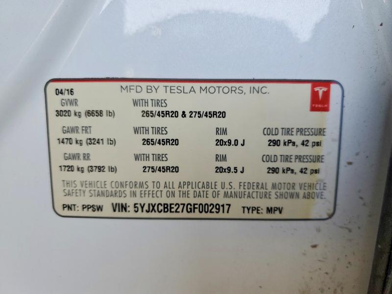Photo 14 from auction – 2016 TESLA MODEL X with VIN 5YJXCBE27GF002917
