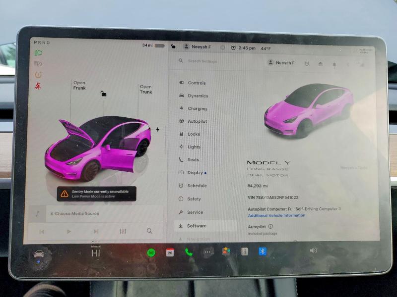 Photo 9 from auction – 2022 TESLA MODEL Y with VIN 7SAYGAEE2NF541023