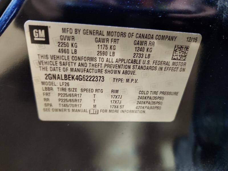Photo 14 from auction – 2016 CHEVROLET EQUINOX with VIN 2GNALBEK4G6222373