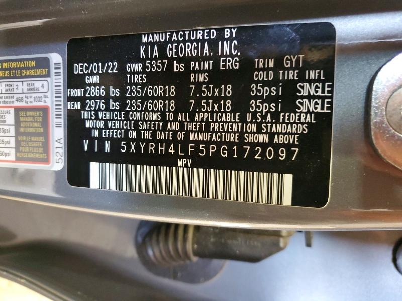 Photo 14 from auction – 2023 KIA SORENTO EX with VIN 5XYRH4LF5PG172097